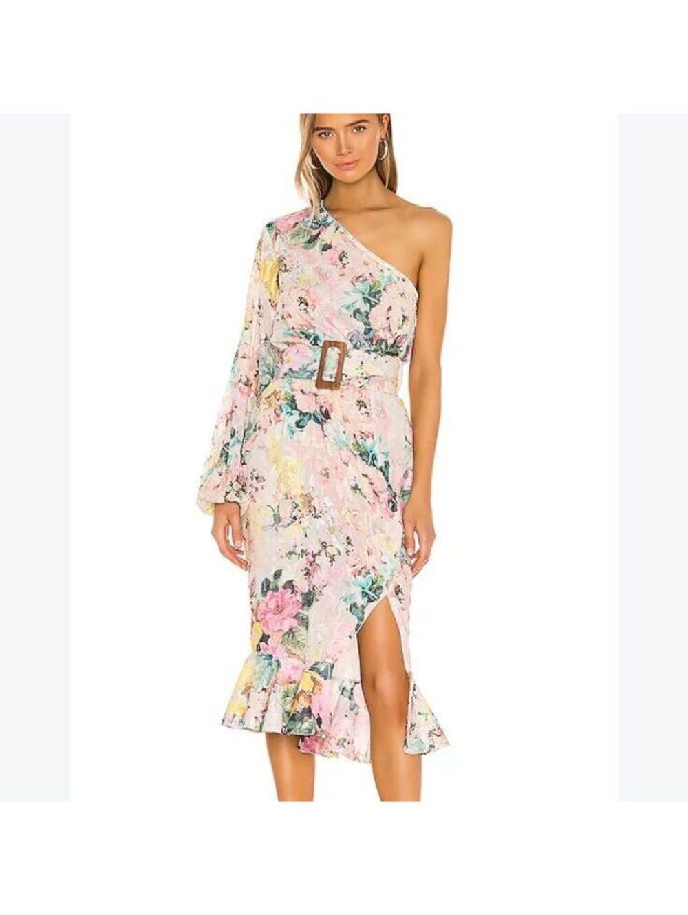Hemant & Nandita Floral One-Shoulder Midi Dress, Missing Belt, Wedding Guest L